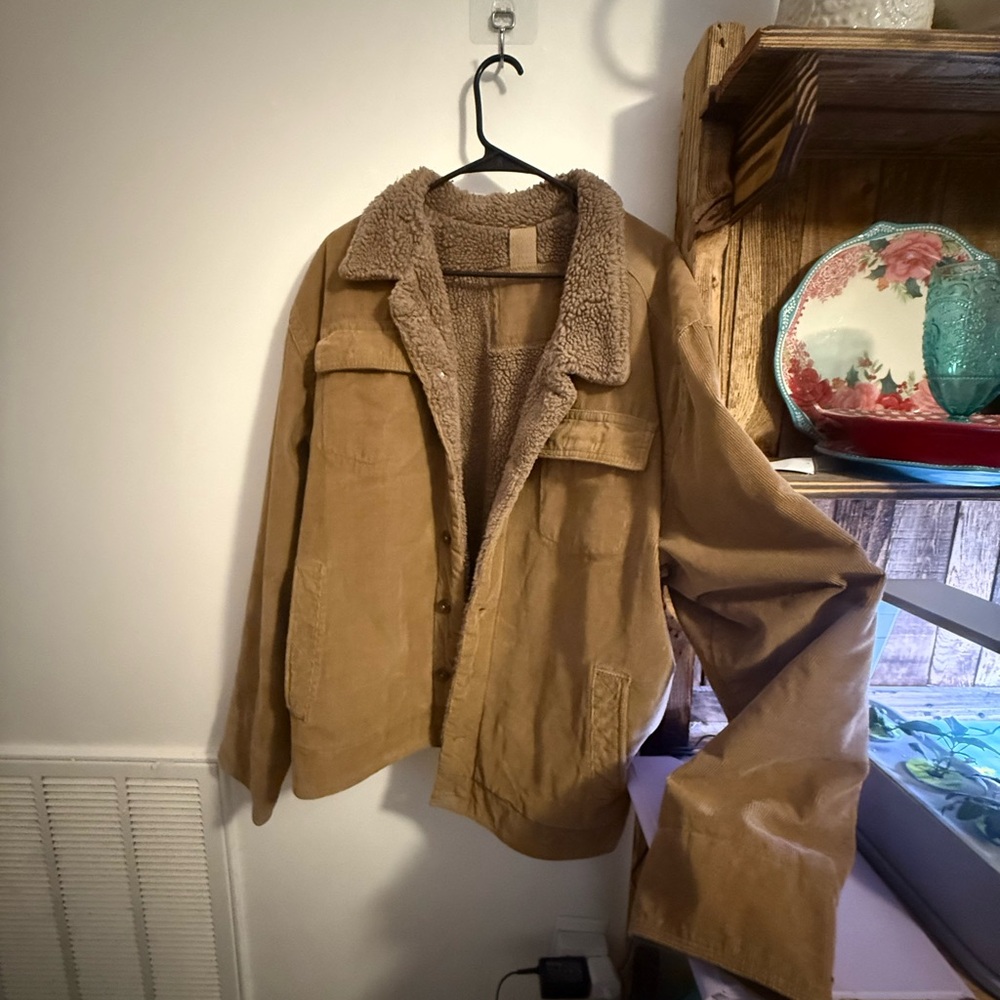 Men's Tan Sherpa-Lined Bomber Jacket